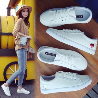 Korean Heart White Casual Shoes Sneakers For Women