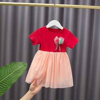 [Ready Stock] 1-5 years old summer baby girl rose bow flower short sleeve dress cotton comfort Korean fashion dress