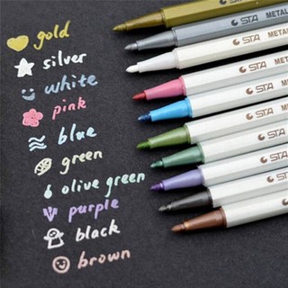 WEIJIAO 10Pcs Color Metallic Fine Pen Pencil Marker DIY Album Dauber Pen Set Waterproof