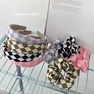 【Ready Stock】Color checkerboard hair rope ins fabric large intestine hair tie hair ring wide head rope hair band Japanese and Korean hair accessories