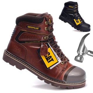 Caterpillar Kasut kerja lelaki Safety boots men outdoor work boots steel toe boots Genuine Leather Size(38-46)