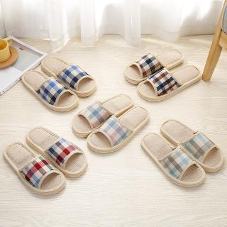 Plaid Linen Indoor Slippers
