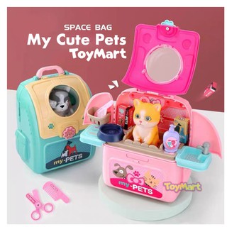 My Cute Pet Nursing Capsule Backpack Pets Care Nurture Play Set Pink w/ Cute Kitten / Puppy