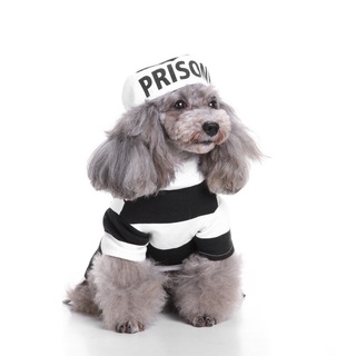 【Spot sale】 Pet Dog Clothes Prison Police Pooch Dog Costume With Hat