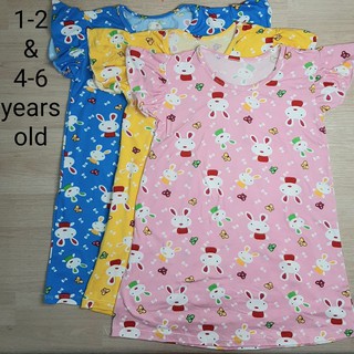 A - line dress with raffle sleeves for 1 - 2 and to 4 - 6 years old