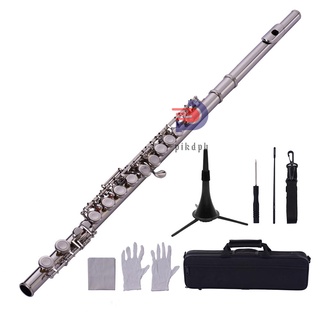 16-Hole Flute C Key Cupronickel Material Silver Plated Wind Instrument with Flute Stand Cleaning Clo
