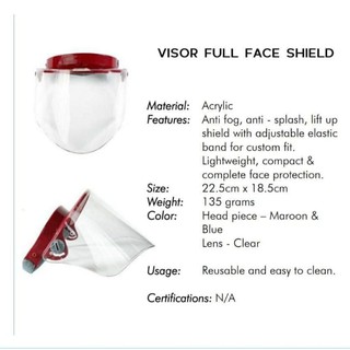 Full Visor/Face Shield/Acrylic/Civilians/Medical Use/Good & High Quality/Hospital Used