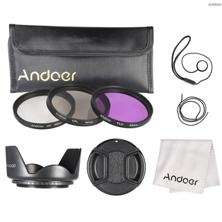 ✧ Andoer 49mm Filter Kit (UV+CPL+FLD) + Nylon Carry Pouch + Lens Cap + Lens Cap Holder + Lens Hood +