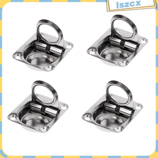 [Limit Time] 4 Pieces 42 x 36mm Durable Marine Stainless Steel Boat Deck Hatch Cabinet Drawer Lifting Handle Pull Ring Flush Mount Recessed Fitting
