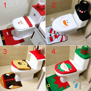3pcs/set Cute Christmas Xmas Decoration Santa Claus Toilet Seat Cover Rug Bathroom Mat