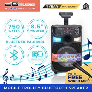 DB Audio BLUETREK-PA-0898L Portable Mobile Trolley Bluetooth Speaker (750W) (1 FREE Wired Mic)