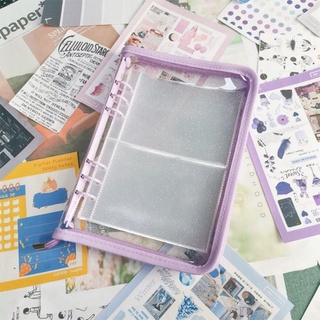 ◄A5 Transparent Loose Leaf Notebook Glitter Cute Photo Organizer Zipper Binder Notebook Stationery (3)