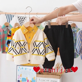 readystock ❤ aishijia ❤【73--120】 Children's Clothing Boys' Spring and Autumn Suit New Kids' Sweater Vest Korean-Style Three-Piece Baby Fashion Clothes Korean-Style Casual Stylish and Handsome Sweater with Long Sleeves Suits (1)