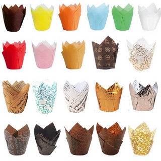 50pcs Greaseproof Paper Tray Cupcake Liners Cupcake Paper Tulip Baking Cups for Baking