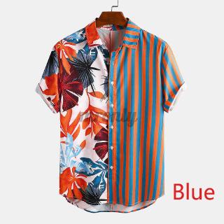 MR Mens Summer Casual Printed Patchwork Short Sleeve Baggy Lapel Top (3)