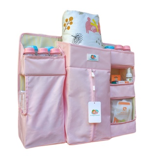 Orange and Peach Premium Crib Organizer or Baby Diaper Caddy in Light Grey / Light Pink (3)
