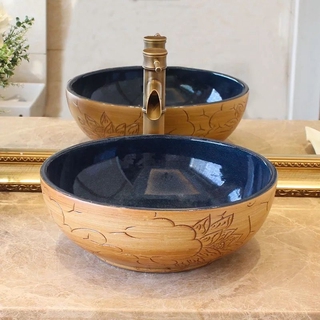 Ceramic washbasin wash basin household combination round art bathroom above counter basin wash basin (5)