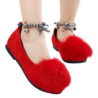 ♚ tracymic ♚Children Kid Baby Girls Warm Flock Fluffy Bowknot Student Single Princess Shoes (4)