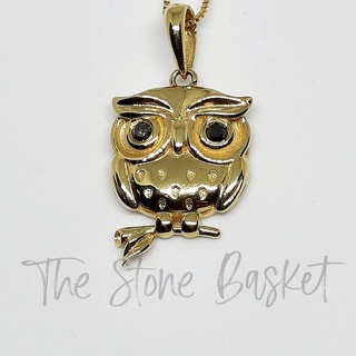 COD Owl Black Diamond Pendant in 18K Japan Yellow Gold