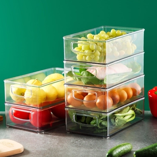 Refrigerator Transparent Food Organizer Bin/Stackable Fridge Storage Box With Cutout Handle/Kitchen Portable Vegetable Fruit Storage Container