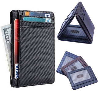 Carbon Fiber Wallet Card Holder Case Pocket Leather Bifold Short Purses Men Hasp Multi-functional
