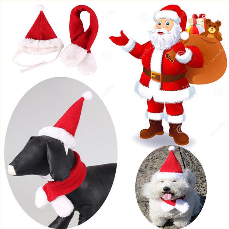 2PCS Pet Cat Dog Santa Hat + Scarf Christmas Red Costume (3)
