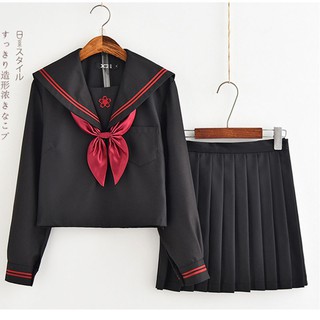 Girl Cosplay Sailor JK Uniforms Lolita Dress Long Sleeve Black Pleated Skirt & Tops Set