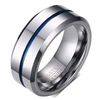 Cincin Bahan Tungsten Carbide Warna Biru untuk Pria