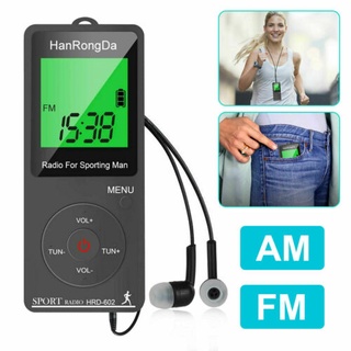 Mini AM/FM Stereo Pocket Radio Receiver Rechargeable LCD Digital Display w/ Earphone