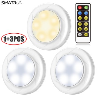 Wireless LED Puck Lights 3 Pack tap light with Remote Control, Battery Operated Under Cabinet Lighting for Bedroom Kitchen Stairs Bar Room Push Night Wall Light/Closet light/Stick on Lights