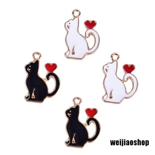 WEIJIAOSHOP 10Pcs/Set Enamel Alloy Cat Love Heart Charms Pendant Jewelry DIY Making Craft