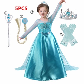 WFRV Frozen Kids Girls Anna Elsa Cosplay Costume Princess Girls Birthday Party Dress Kids Halloween Costume