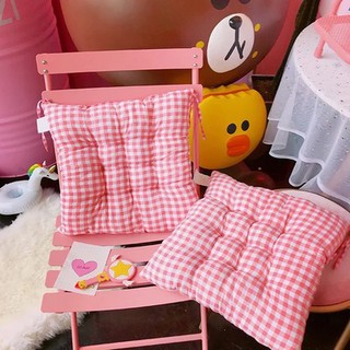 Adorable Girl Pink Plaid Cushion Student Bedroom Office Chair Pad Thick Soft Cushion