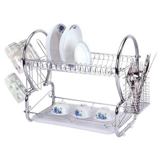 Dish Rack Double Layer Plate Bowel Cup Dish Drainer Rack Plate Holder Stainless (1)
