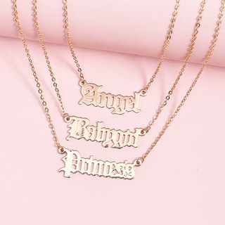 XUYU Babygirl princess angel Old English letter no fade Necklace Stainless Steel Fashion 3PC/SET girl women Necklaces gift