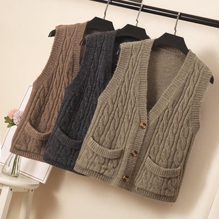 Wool Knit Vest Female Spring And Autumn Loose V-Neck