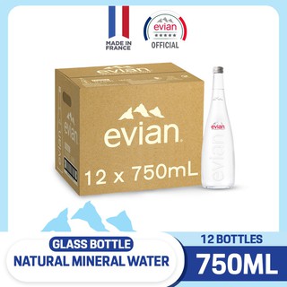 Evian Natural Mineral Water Glass Bottle 12 x 750ml Case
