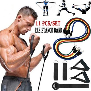 COD 【READY STOCK】11pcs Resistance Bands Exercise Yoga Fitness Pilates Gym Kit YOGA Fitness Exercise Bands