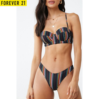 Forever 21 Women's Striped High-Leg Bikini Bottoms (Black)