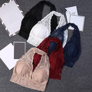 Women Sexy Lace Print Deep V-Neck Solid Lace Bra