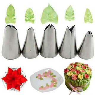 5 Pcs Leaves Nozzles Stainless Steel Icing Piping Nozzles Tips Pastry Cake Decor