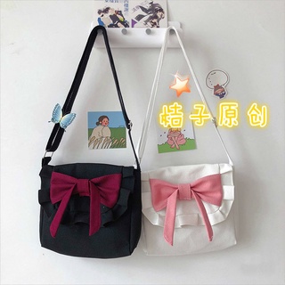 ■lolita Japanese retro sweet bow soft sister canvas bag Korea INS girl heart messenger bag jk bag