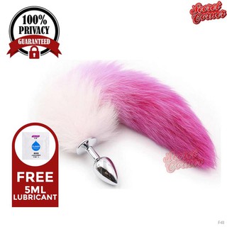 ✐Secret Corner Anal Butt Plug Fox Tail Pink Ombre Stainless Metal Sex Toy for Girls and Women - Smal