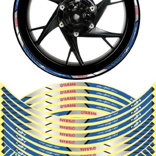 16PCS 17/18 inch Motorcycle Reflective Rim Wheel Decals Wheel hub Stickers For YAMAHA (Blue+Silver)