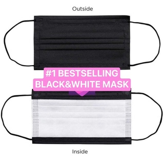 50 PCS Black White Inside Thick Disposable Face Mask with Box EXCELLENT QUALITY