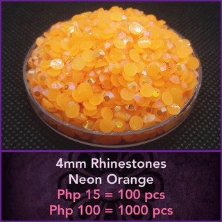 4mm Rhinestones - Neon Orange (100 pcs)