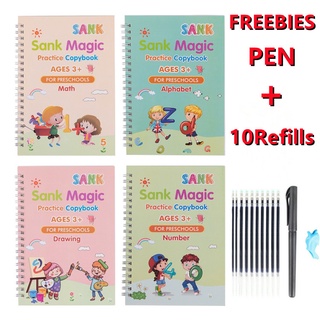 Copybook 4 Pcs.Set Sank Magic Practice Writing Kids Reusable Learning Copybook With Pen