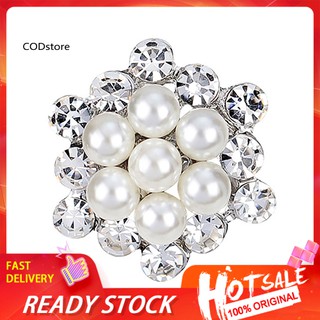 ❀COD❀Women Elegant Rhinestone Faux Pearl Flower Wedding Bridal Scarf Brooch Pin