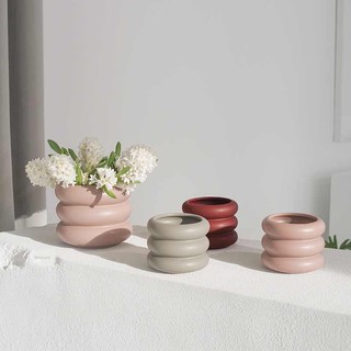 Morandi Geometric Ceramic Donut Vase Large and Small Home Decor Korean Nordic Flower Pot Container
