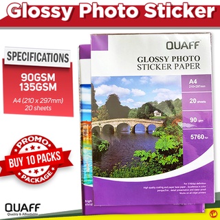 Quaff Glossy Photo Sticker Paper 135/90 gsm A4 Size 20 Sheets (10 packs)